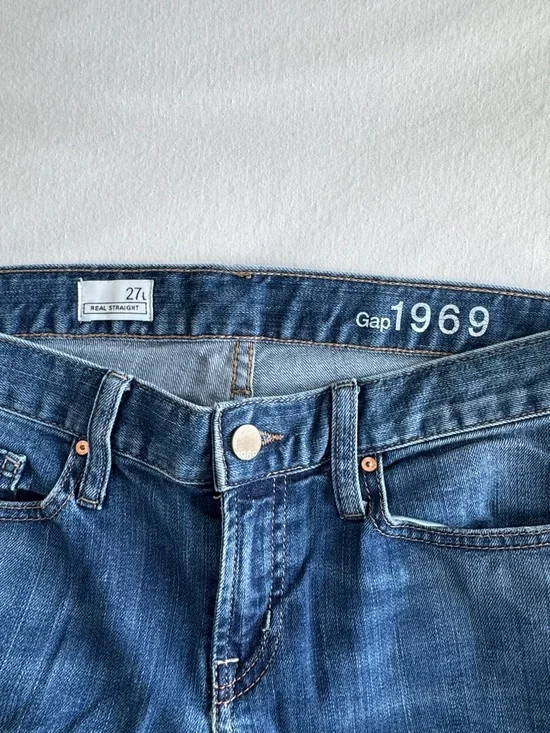 GAP Medium Dark Blue Distressed Straight-Leg Jeans 27 Long - Picture 7 of 9